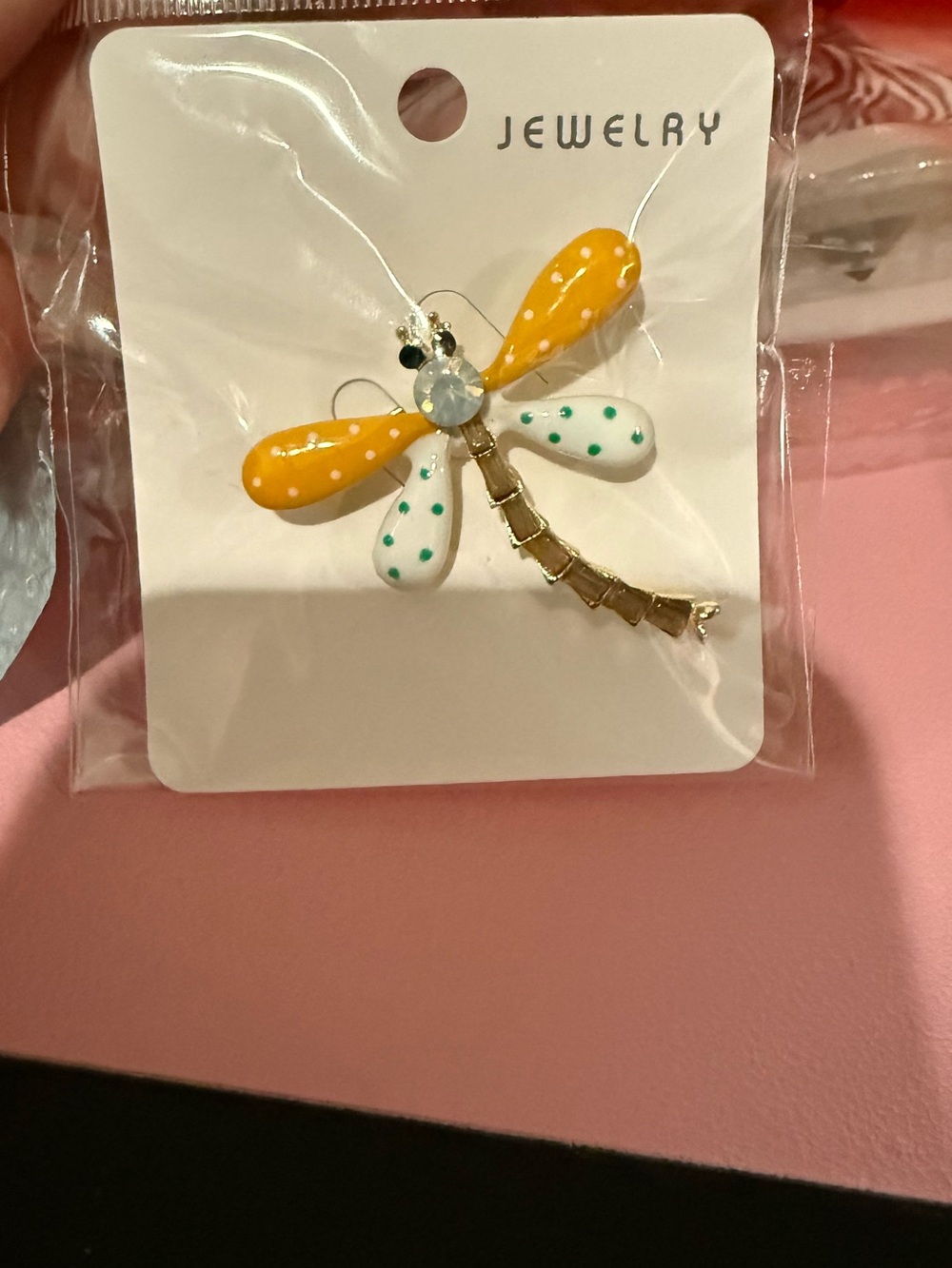Dragonfly Brooch - Yellow & White  or Green and white Polka Dot